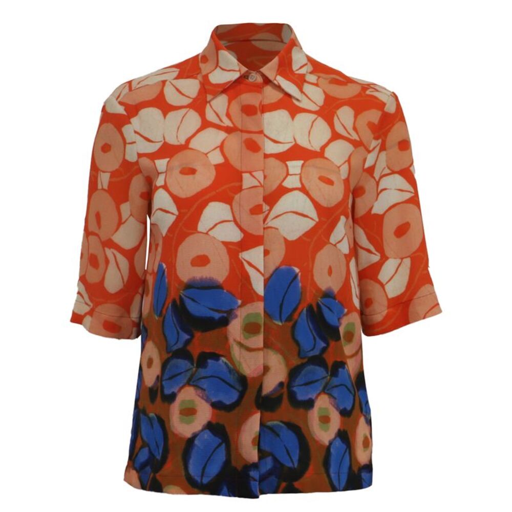 Dries Van Noten Floral-Print Short Sleeve Blouse in Multicolor Polyester